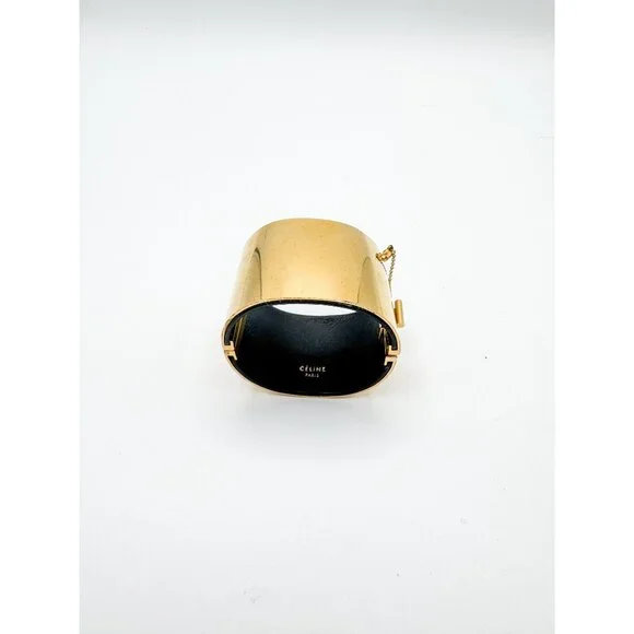 Celine Phoebe Philo Leather Manchette Hinged Bangle Bracelet Size M Italy Pouch - Picture 3 of 13